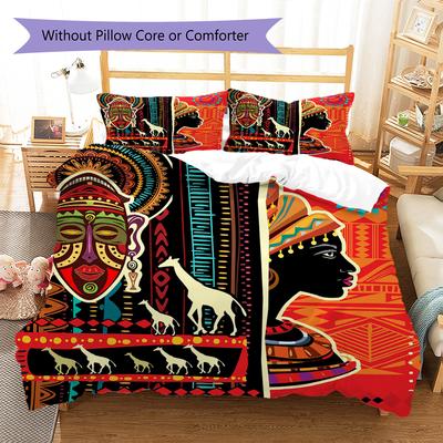 African Woman Pattern Bedding Quilt Set Quilt Cover Pillowcase Home Decoration Gift (1 * Duvet Cover + 2 * Pillowcase, Without Core)