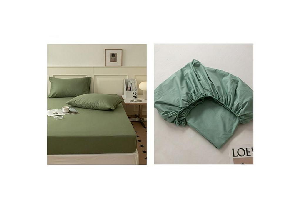 Solid Color Cotton Fitted Sheet & Pillowcase Set - Single Bed Mattress Protector