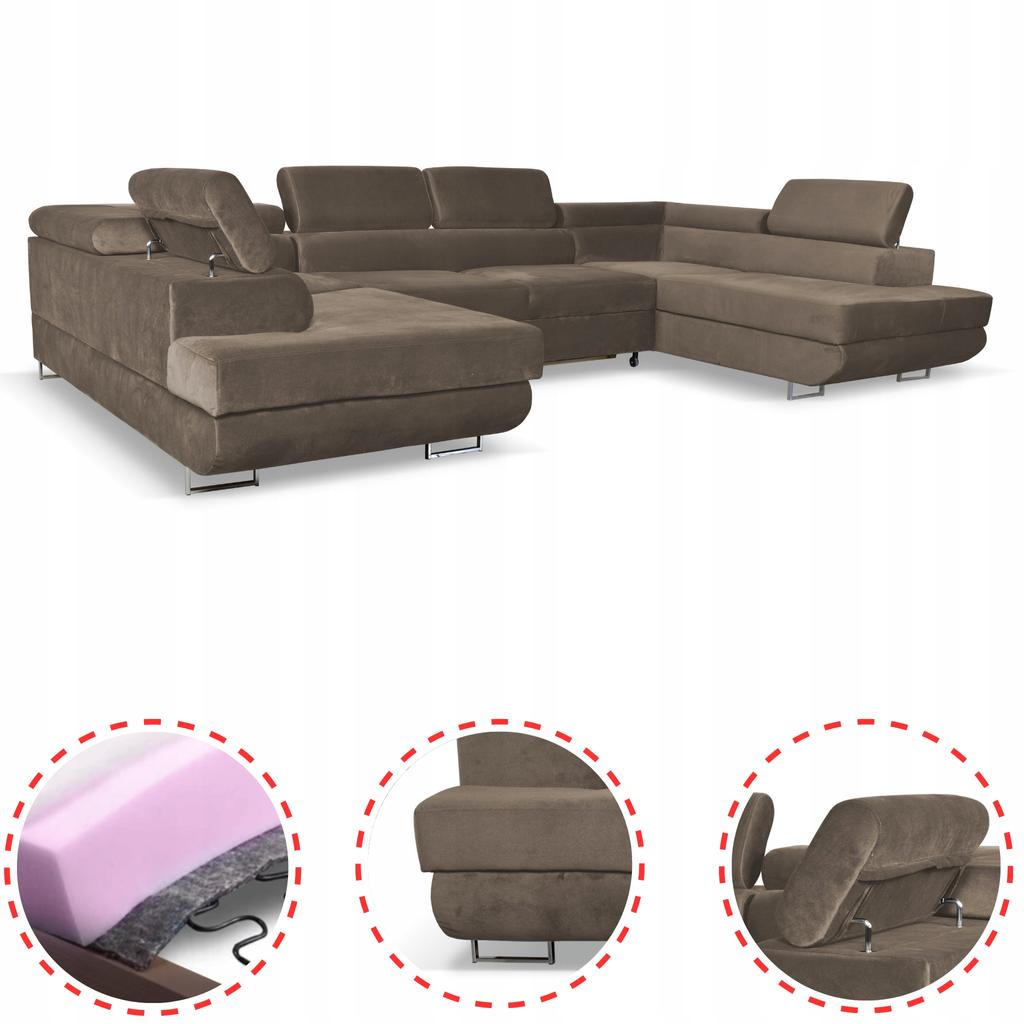 Narożnik kształt U rozkładany f. spania Bosso Family meble brązowy welur