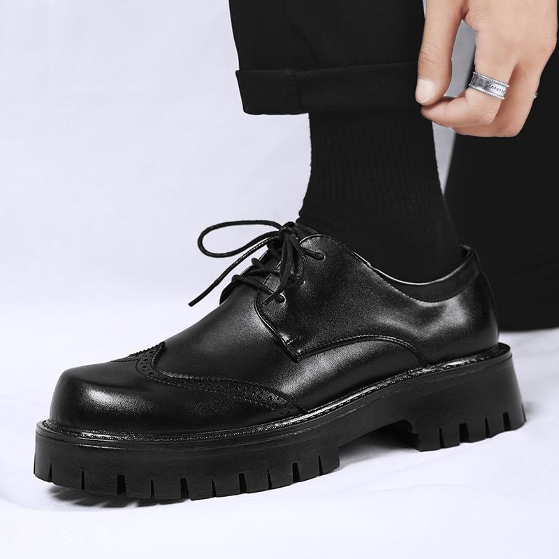 Fashion Black thick soled men's shoes Fashionable and versatile design style Leisure Outdoor Trendy Party youth adult Daily office shoes