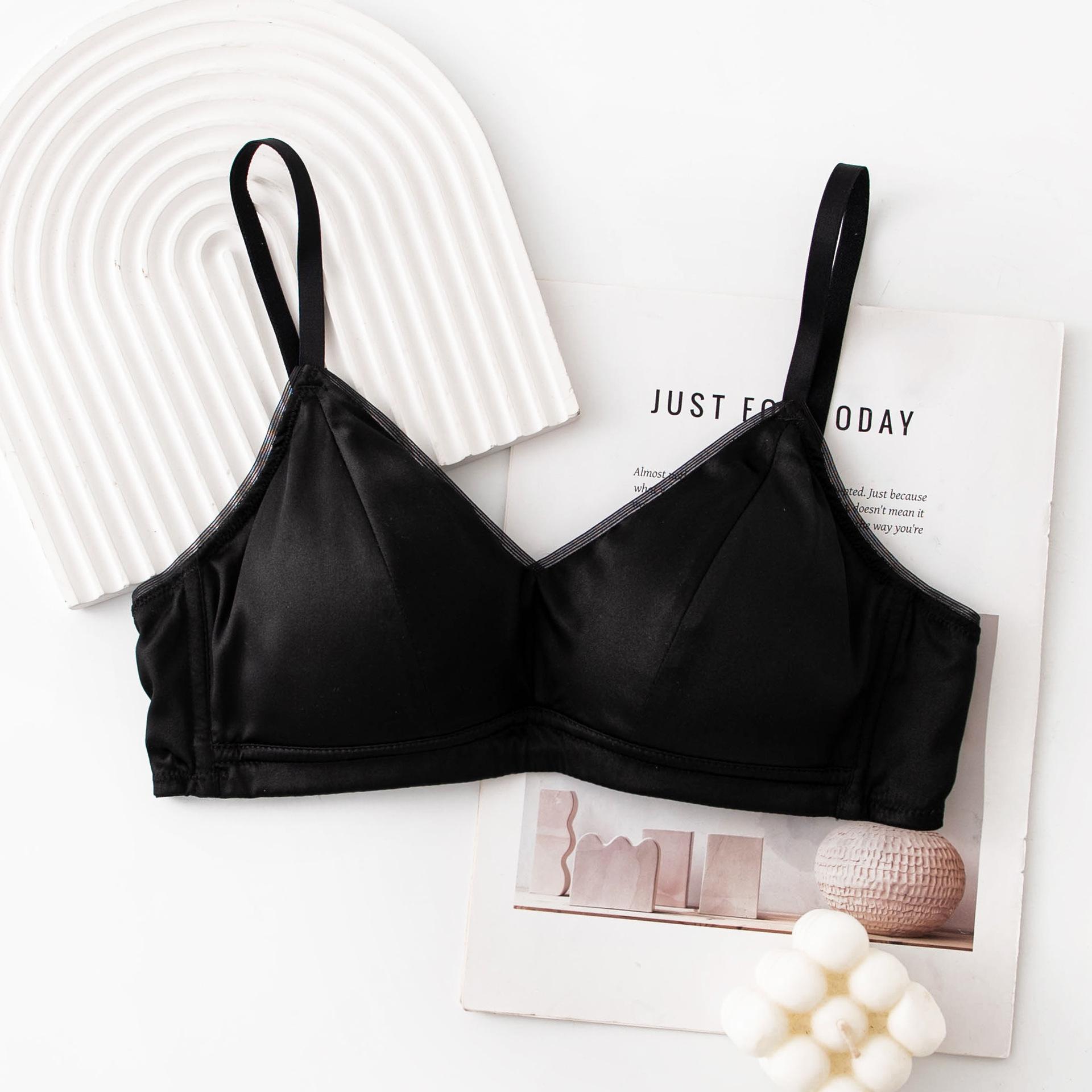 Silk satin smooth mulberry silk thin comfortable underwear light and beautiful back French suspender no steel ring bra M