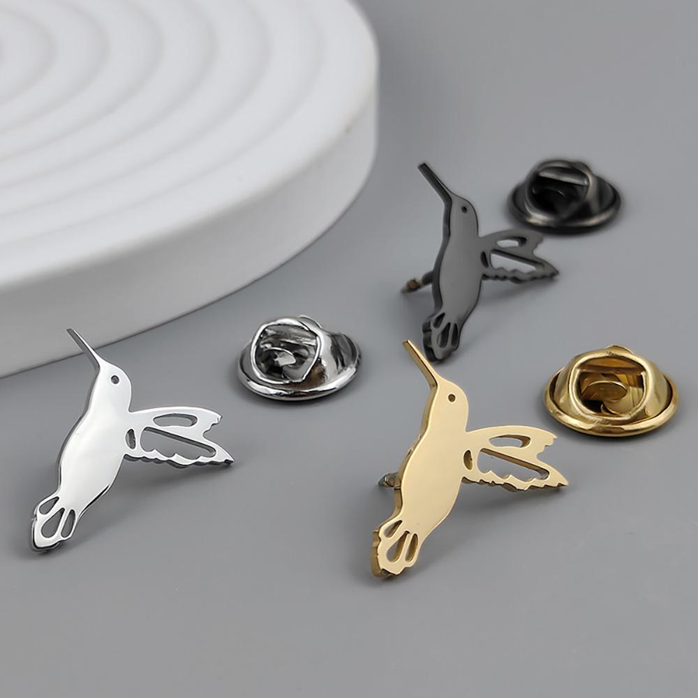 Stainless Steel Hummingbird Brooch Men Cute Animal Design Jewelry Wedding Men's Shirt Suit Badge Lapel Pins Accessory
