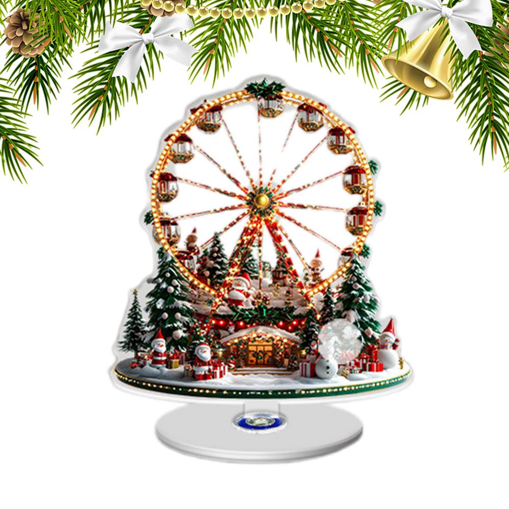 

Christmas Table Decor 2D Ferris Wheel Ornaments Rotating Base Christmas Decorations For Table With Tree Design For Tiered Tray