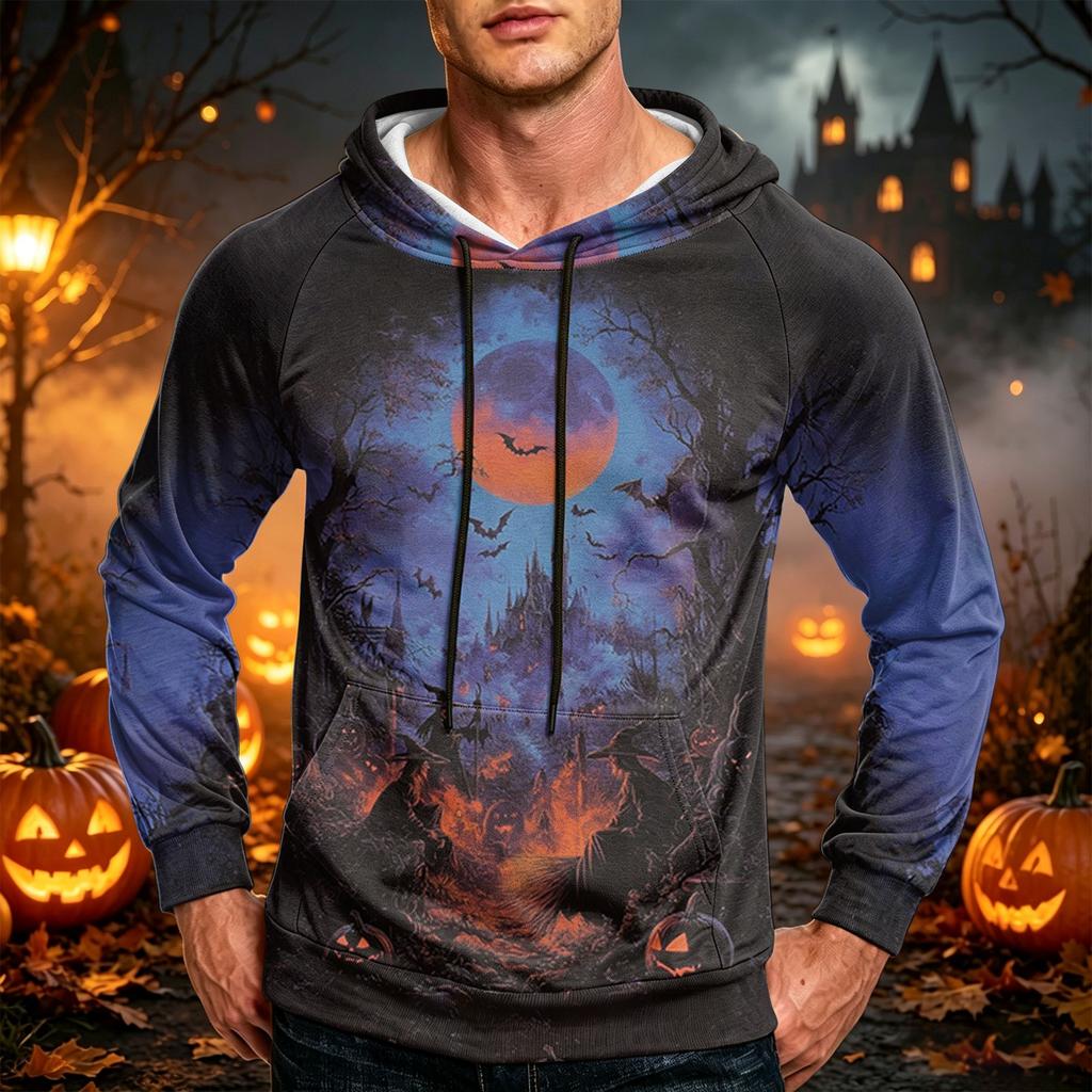 Men's Casual Loose Fit Hoodie with Pocket Drawstring Printed Design for Everyday Wear