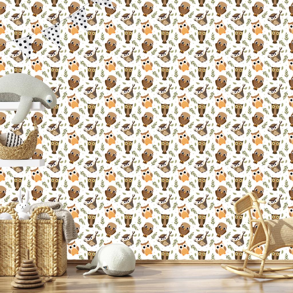 Owl Wallpaper White and Beige for Living Room and Bedroom 50x1000