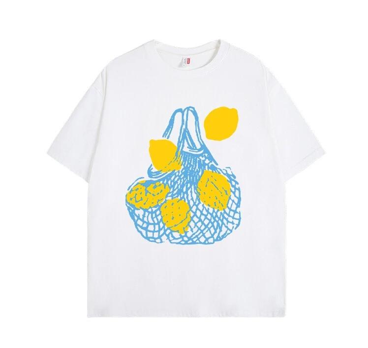 

Trendy brand ins creative fruit illustration printing Y2K shortsleeved Tshirt Womens summer loose casual versatile Japanese S