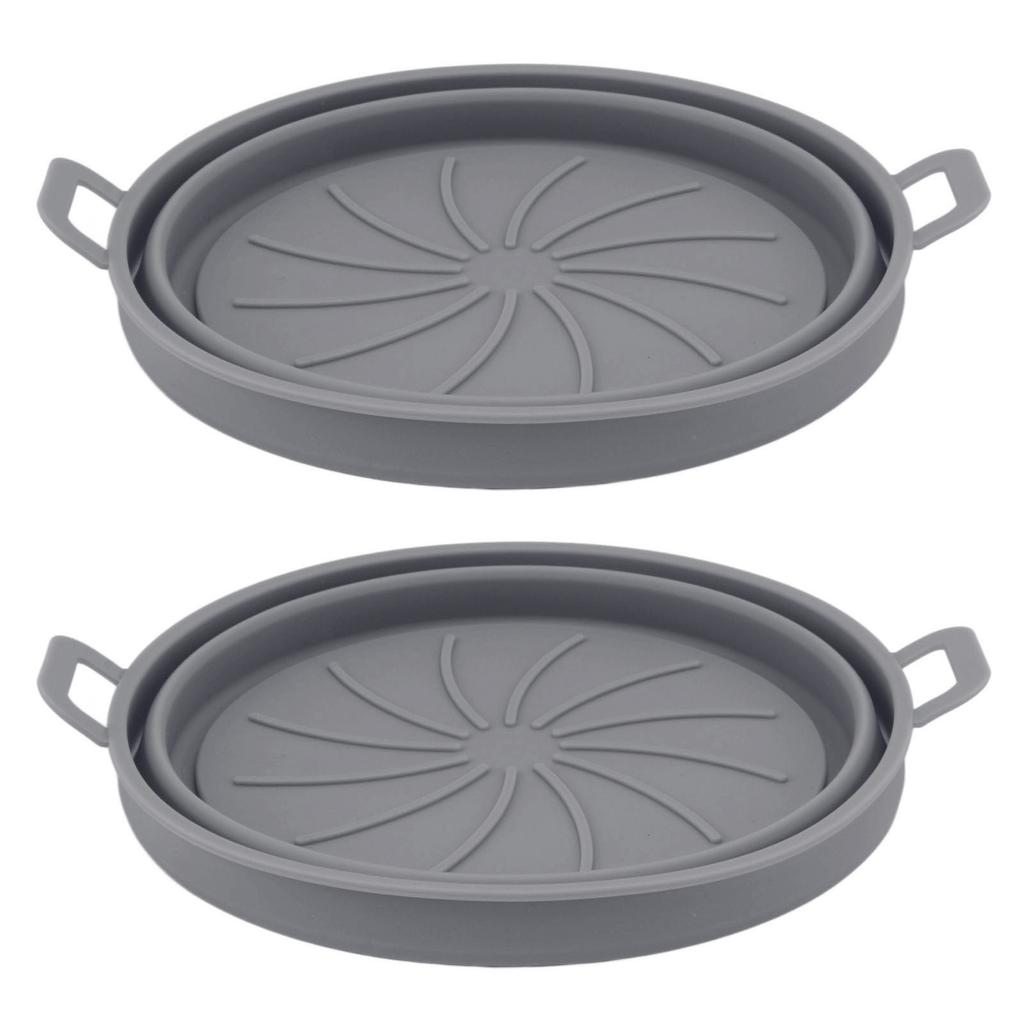2 Pcs Silicone Air Cooker Pot With Handle Round Fryer Liner Tray Replacement for Kitchen Cooking Accessories 21cm Grey