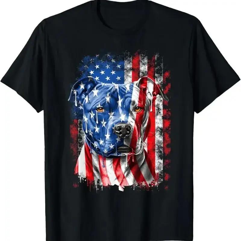 Retro Pitbull Dog _ American Flag Indepedence Day July 4th T Shirt