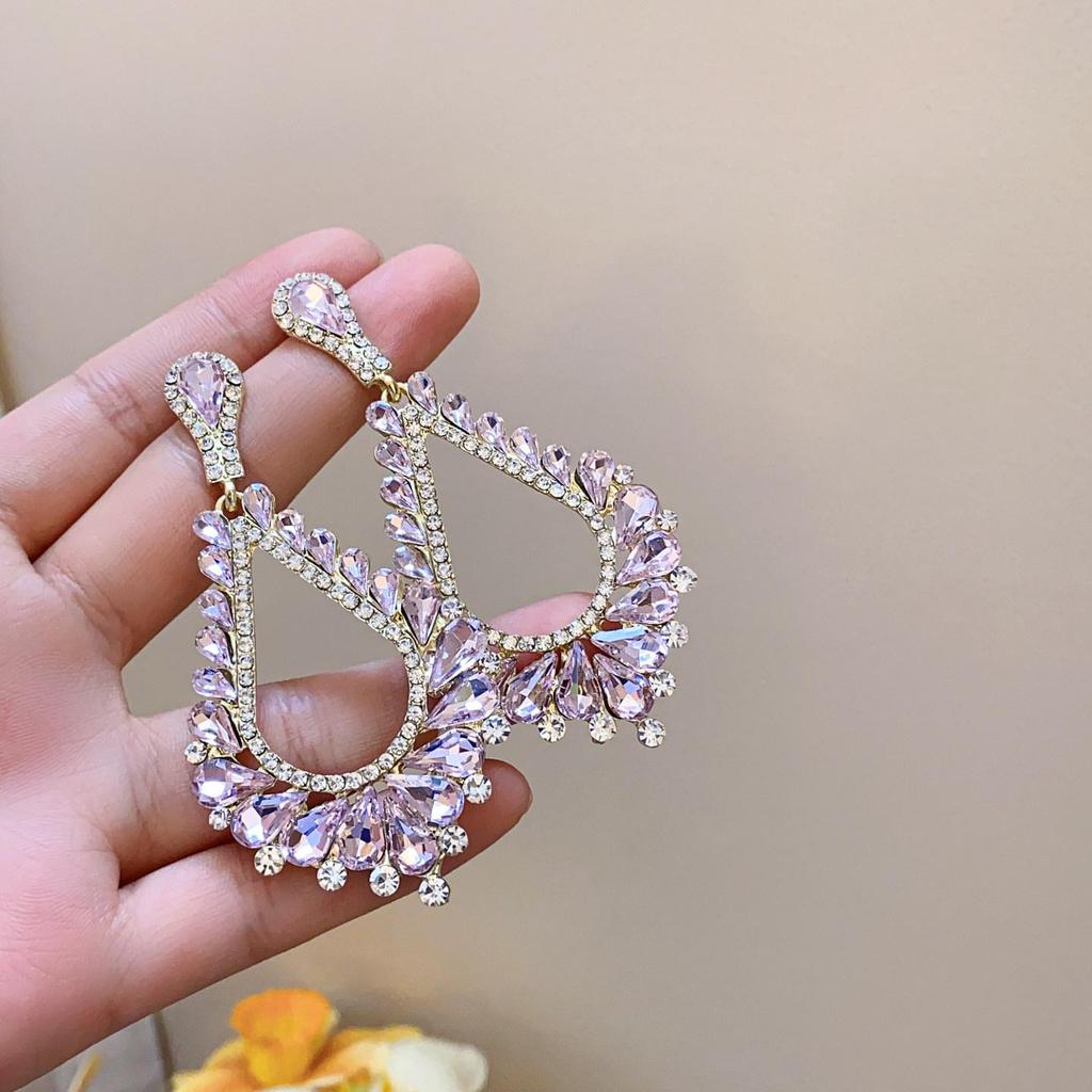 Rhinestone Teardrop Hollow Earrings with Silver Needle - Luxurious, High-End Court Style