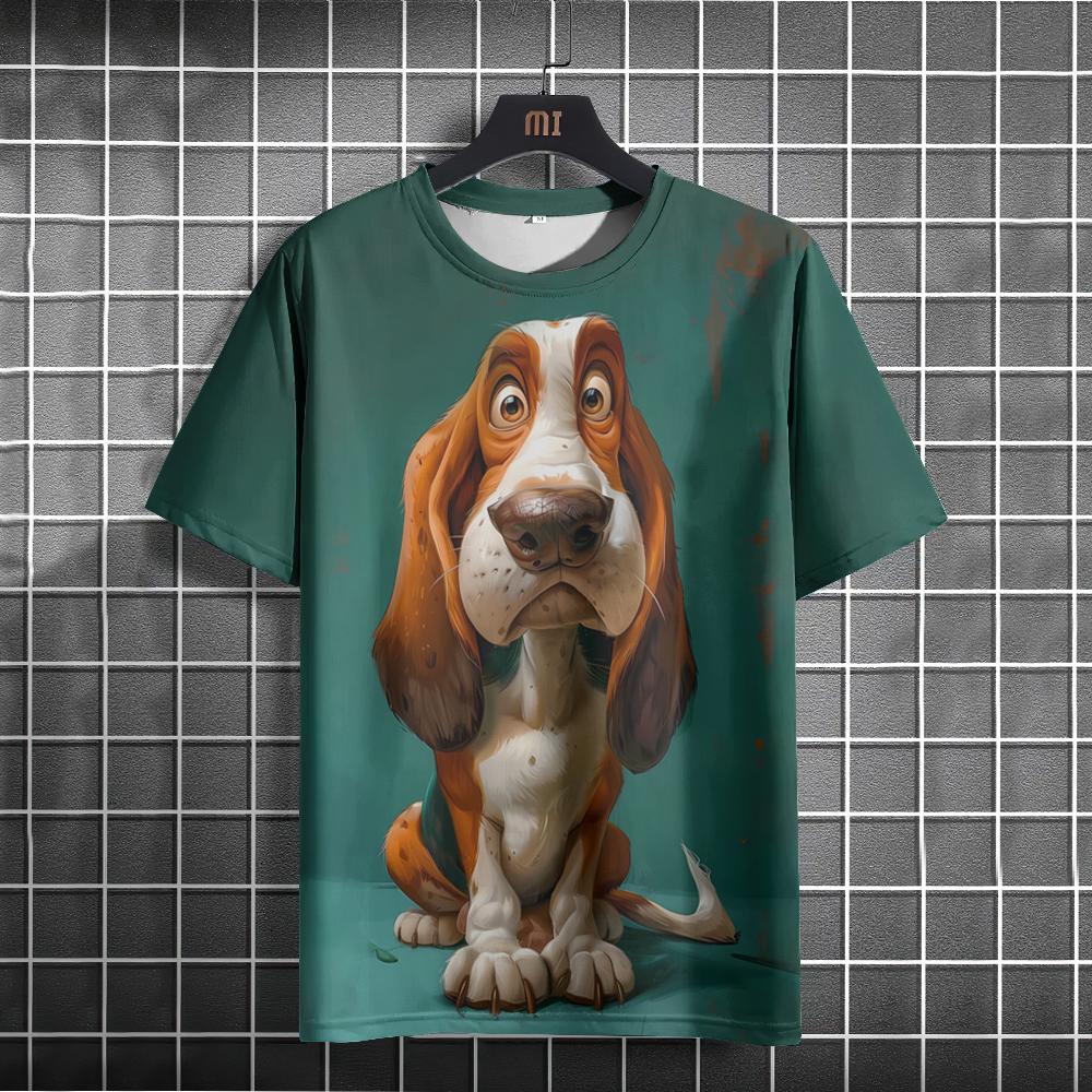 Cute Pig Dog Monkey 3D Printed Short Sleeved T-shirt Summer Breathable Polyester Simple Round Neck Top