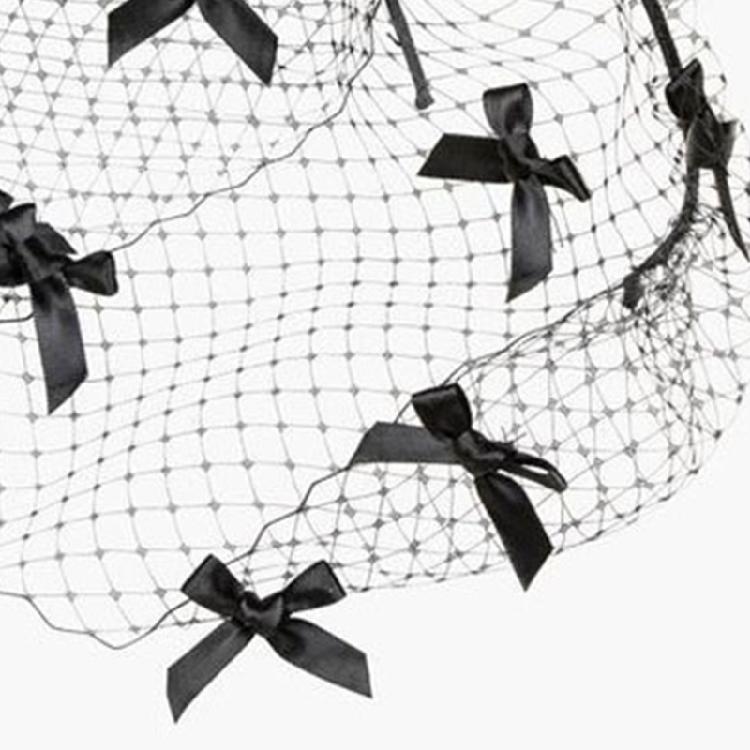 Black Birdcage Veil Fascinator Hairband With Bows Detail Wedding Hair Accessory Retro Theme