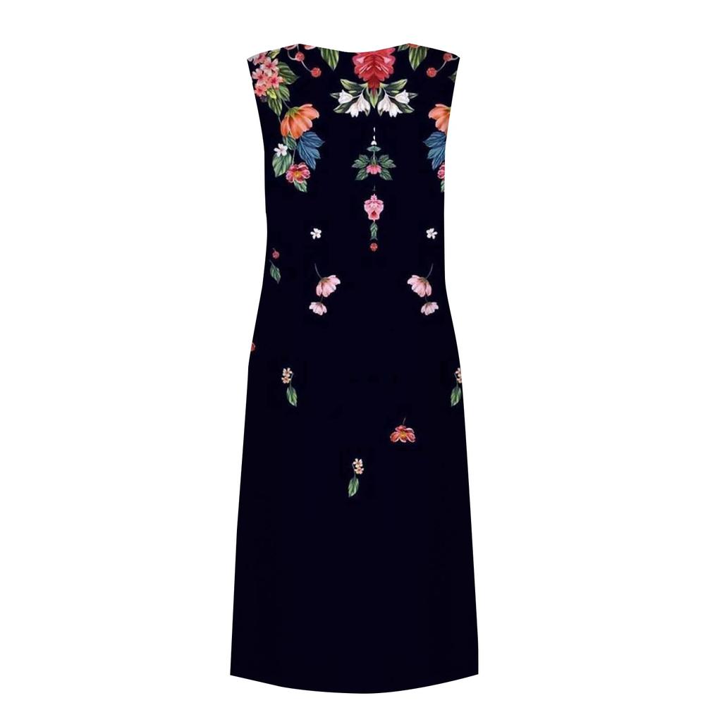 Women's Casual Printed Dresses Round Neck Basic Classic Outdoor Daily Sleeveless Loose Dresses