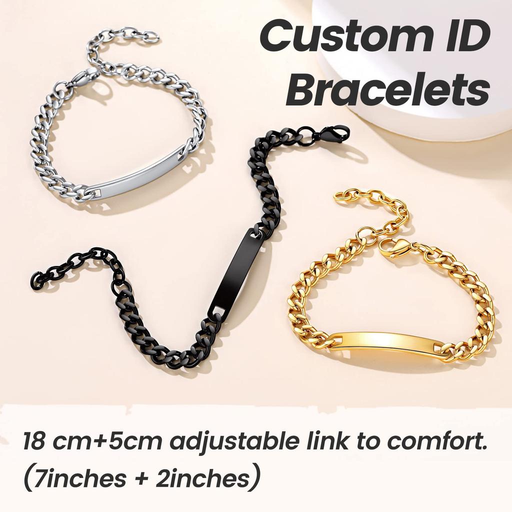 Men's Stainless Steel Bracelet Father's Day Gift Stainless Steel Curved Brand Lettering Black Cuban Chain Curved Brand Bracelet