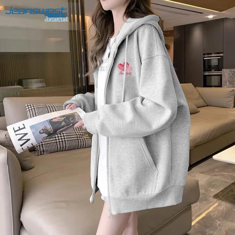 JEANSWEST Women's Oil Painting Heart Zip-Up Hoodie