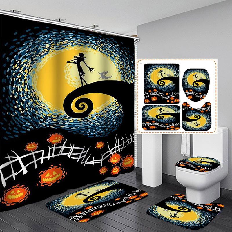 Halloween Elements 3D Digital Printing Bathroom Four-Piece Shower Curtain Partition Curtain Shower Curtain