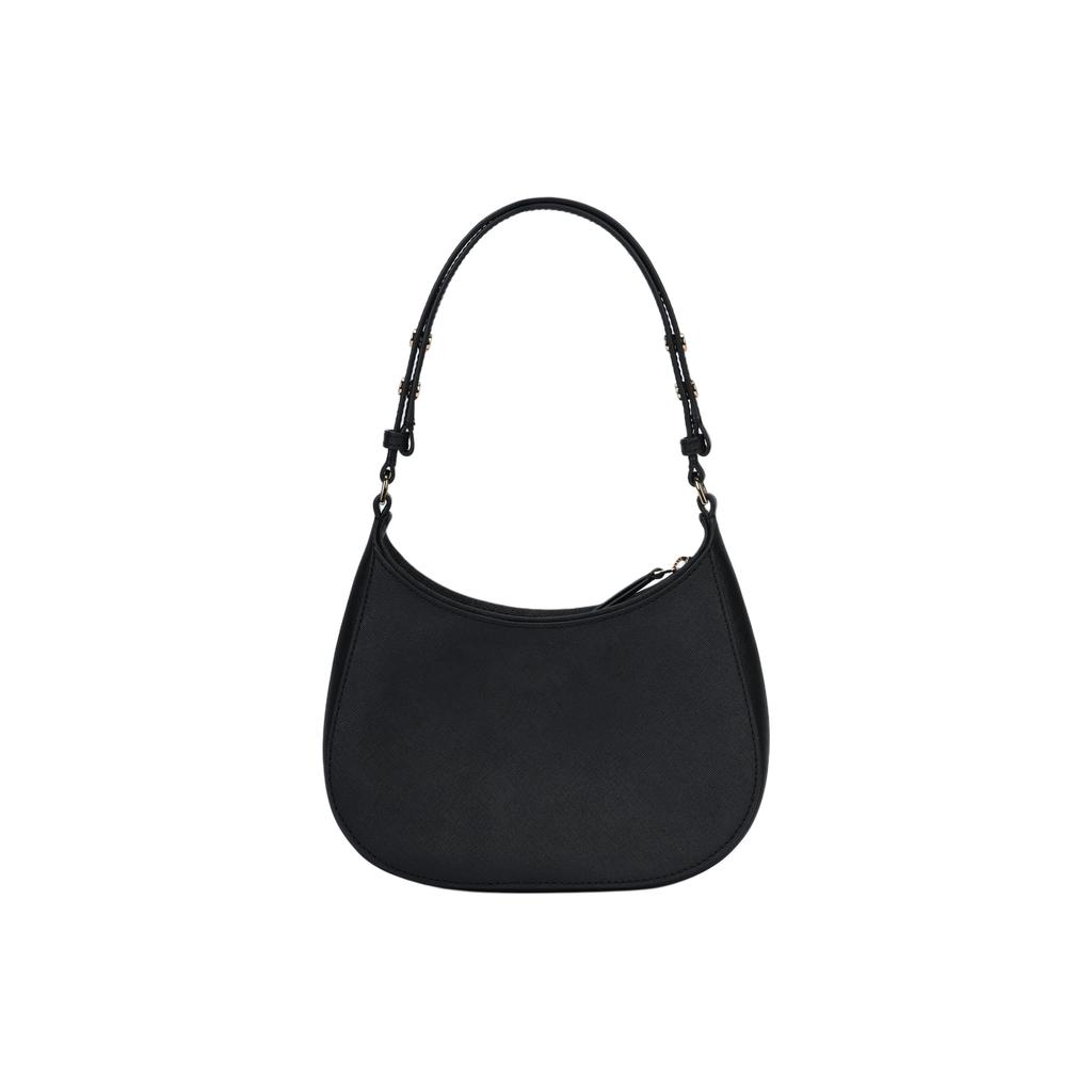 Tory Burch Emerson Minimalist Fashion Zipper Open Texture Underarm Bag Women Handbag Black 150258-001