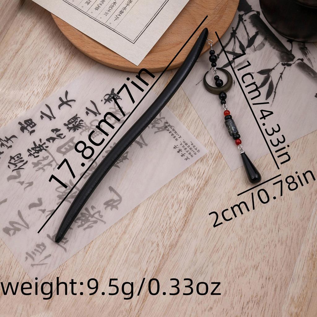 Chinese Style Wooden Ancient Style Water Drop Tassel Step Tassel Hairpin Chinese Style Niche Crescent Moon Round Bead Cheongsam Chinese Dress Earrings