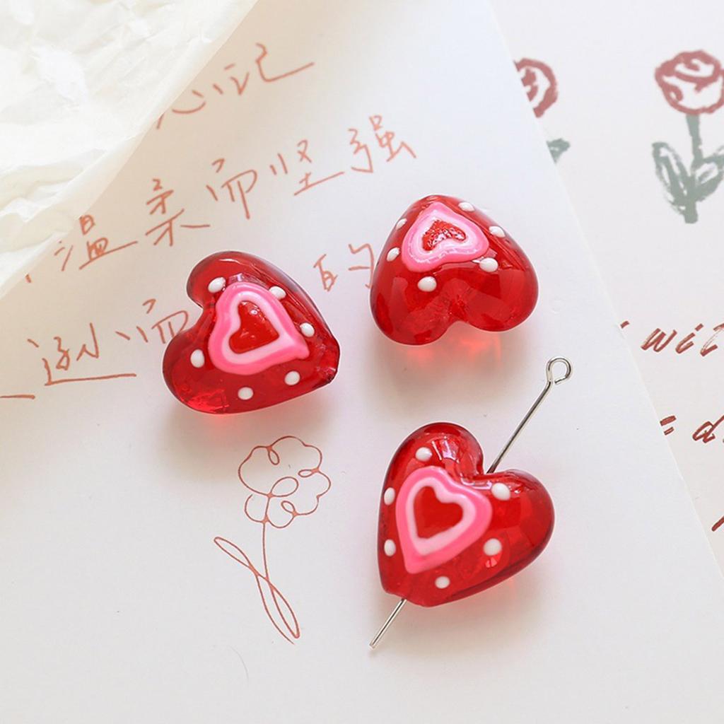 2 PCs Red Dot Lampwork Glass Heart Beads For DIY Charm Jewelry Making Handmade About 20mm x 19mm, Hole: Approx 1.8mm,