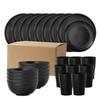 Wheatstraw Dinnerware Set Camping Plates Cups and Bowls Set Sturdy Stackable Silverware Utensil for Indoor Travel Home Apartment