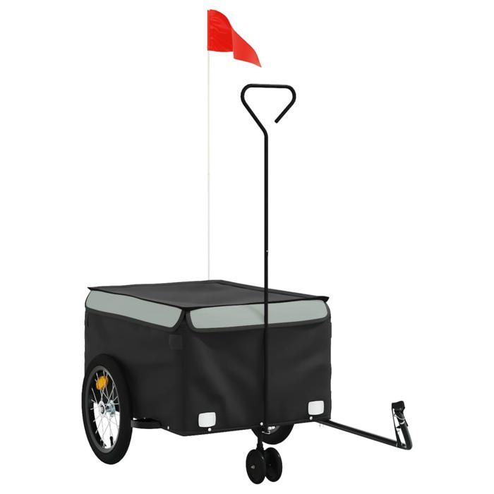 VidaXL Bicycle Trailer, Transport Cart with Hitch Bar, Bicycle Trailer with Flag for Luggage, Black 94105