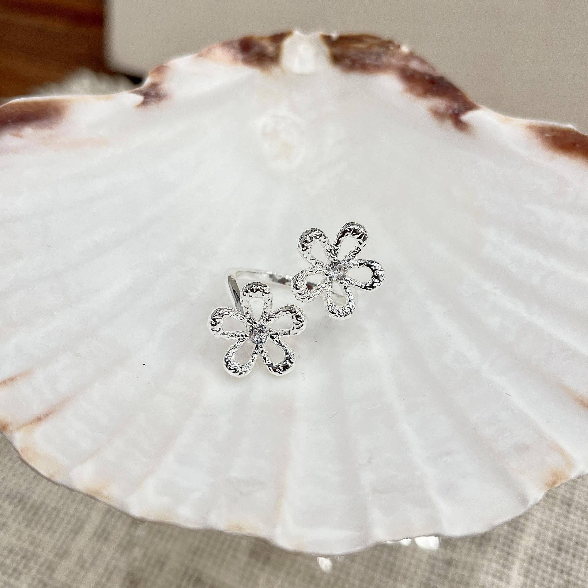 Sweet Hollow Women s Irregular Floral Sparkling Open Ring Adjustable Open