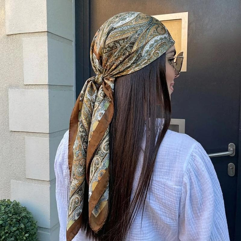 

Luxury Brand Square Silk Scarf Women Satin Paisley Print Hijab Scarves Muslim Pareo Bandana Female Shawl Wrap Headband Foulard 90X90 CM