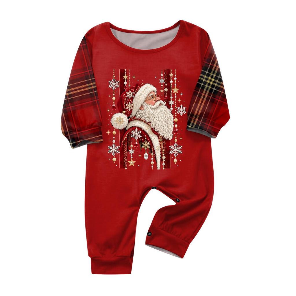 Christmas-print long-sleeve and long-pant matching family loungewear set