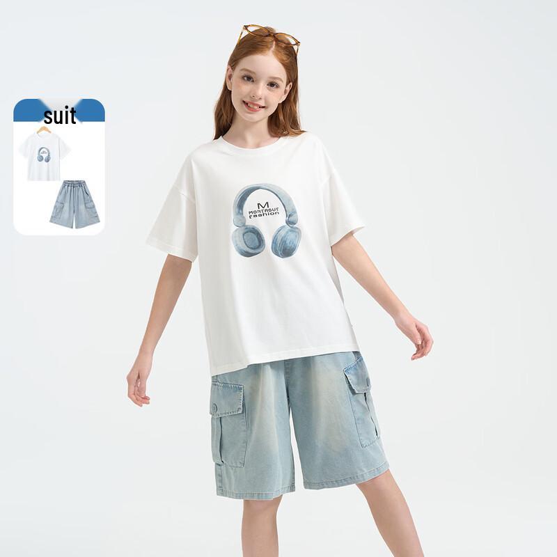

Mengtejiao Girls Summer Print T-shirt & Denim Shorts Set 150