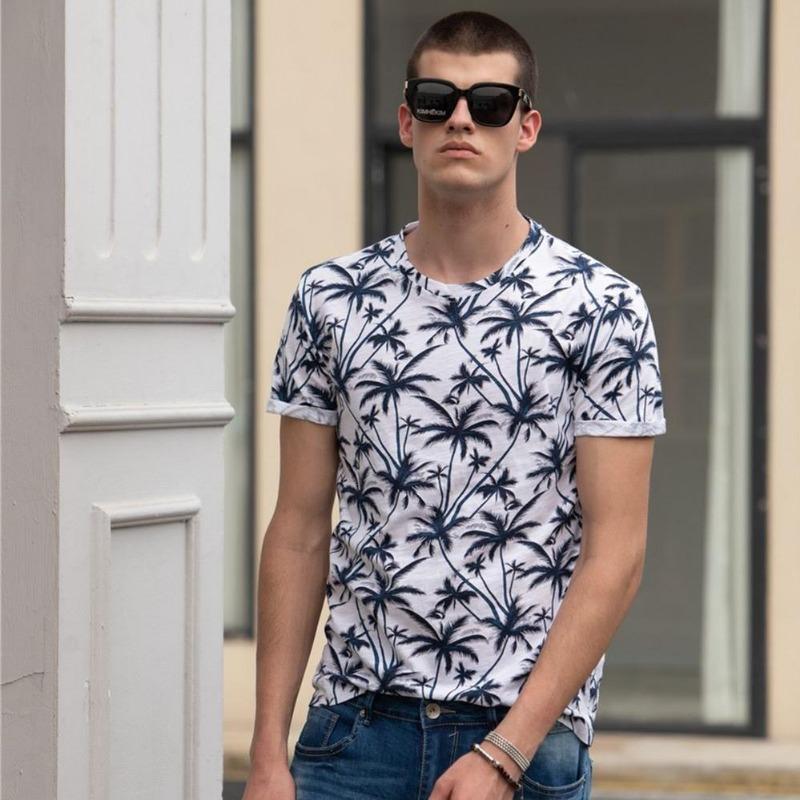 Hawaii Style T-shirts Men O-neck Casual High Quality Beach Mens T Shirt New Summer 100% Cotton Printed Top Tees Men