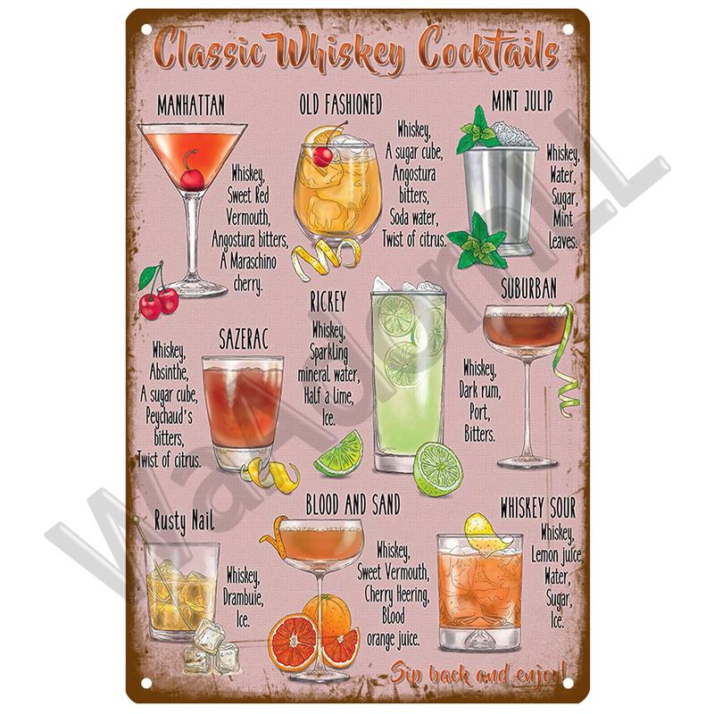 Metal Sign Vintage Tin Sign Decorations Gin Tonic Cocktail Plate Decorative Poster Plaque Retro Bar Kitchen Home Wall Decor