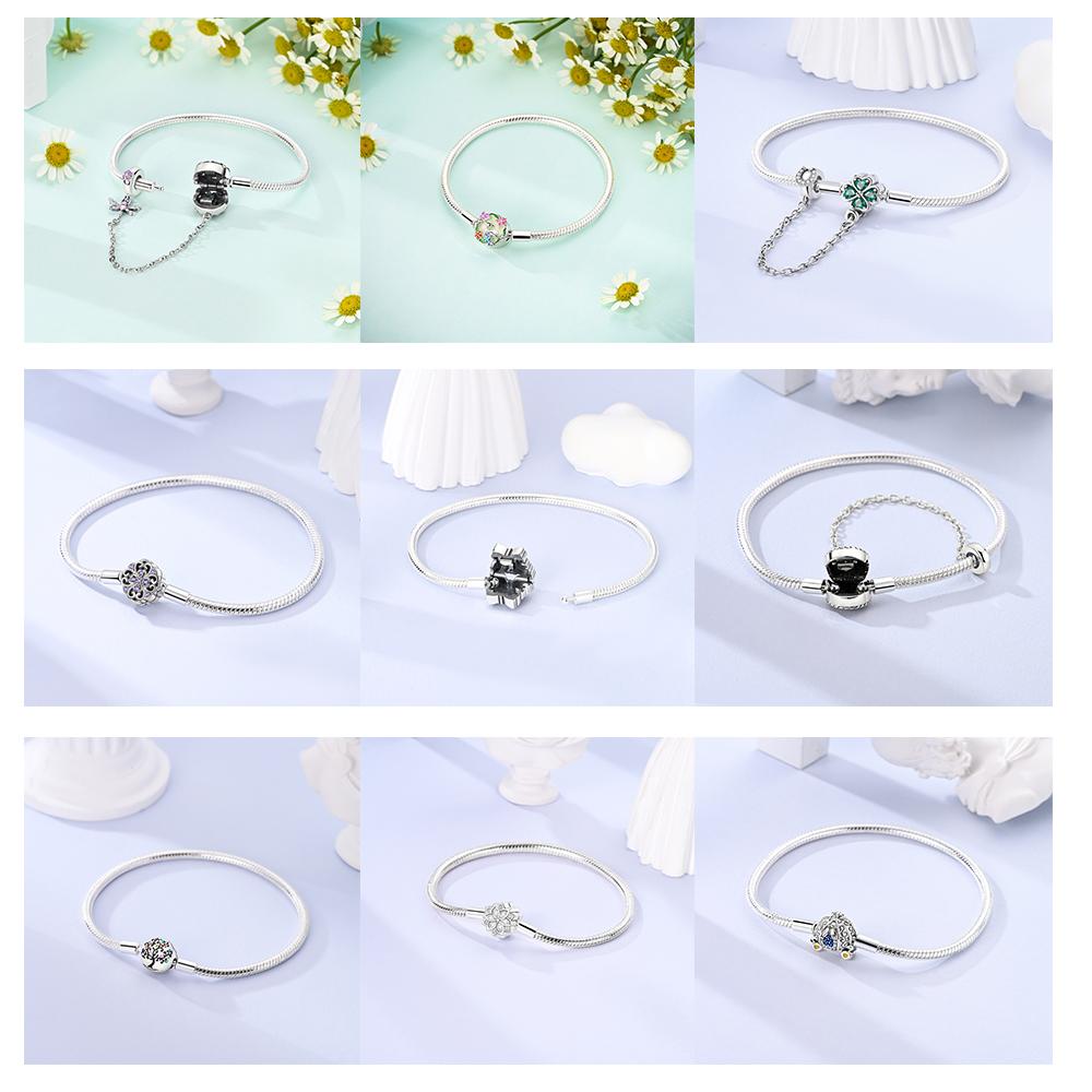 925 Silver Clover Butterfly Snowflake Bracelet Bracelet Fit Original Charm Bead DIY Design Jewelry Women