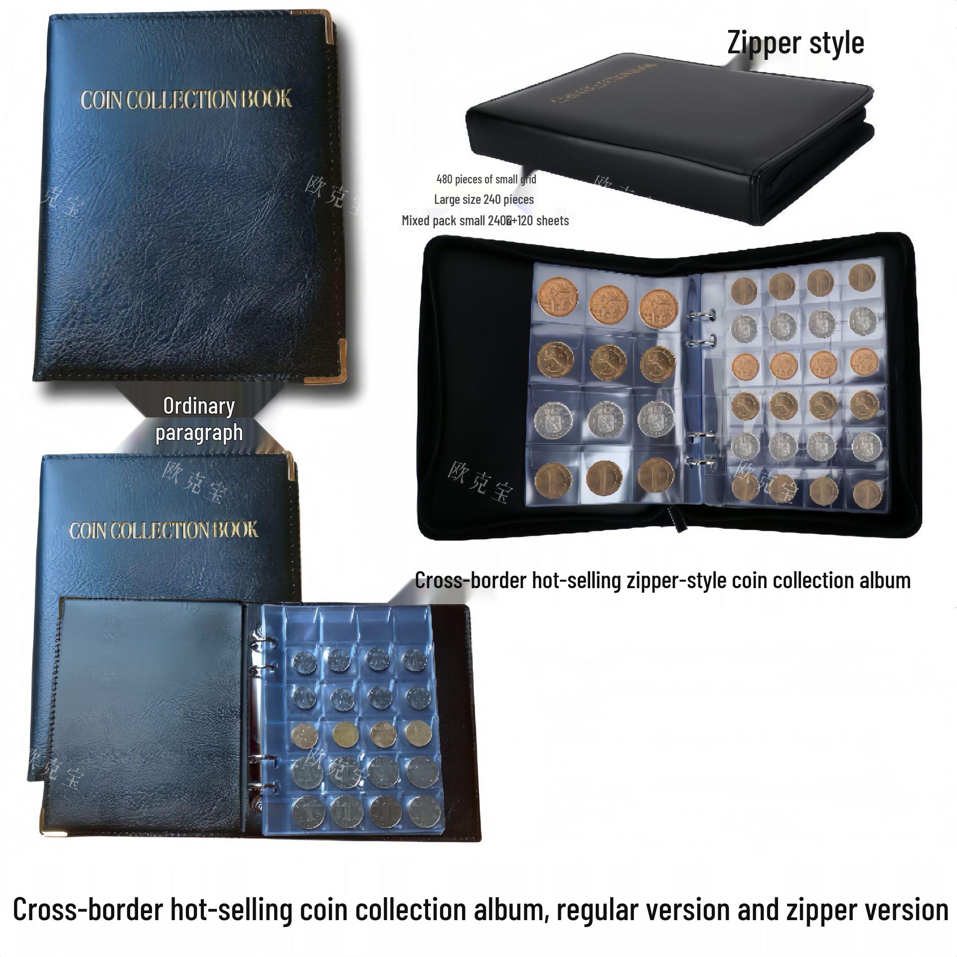

Large Capacity Loose-Leaf Coin Collection Album for 480 Ancient and Commemorative Coins 10 Pages 120 Large Slots