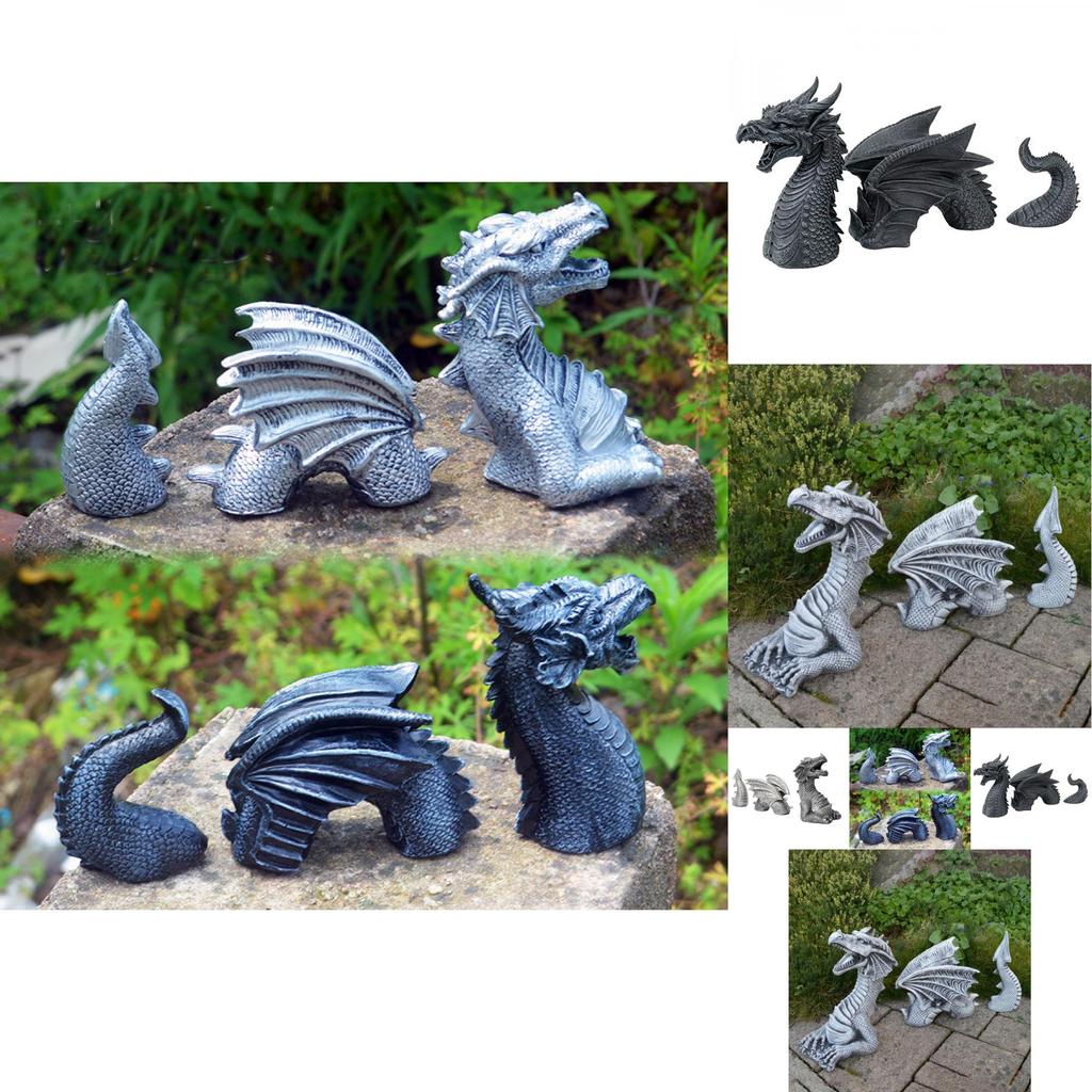 Elegant Black And Silver Three-section Dragon Sculpture Perfect For Garden Art Displays