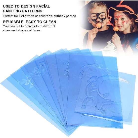 12 Pcs Reusable Face Painting Stencils, PET Body Tattoo Templates for Halloween Christmas Party, DIY Art Design, 20 X 12cm, Easy To Use and Clean