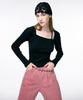 ETMON Square Neck Slit T-Shirt Black
