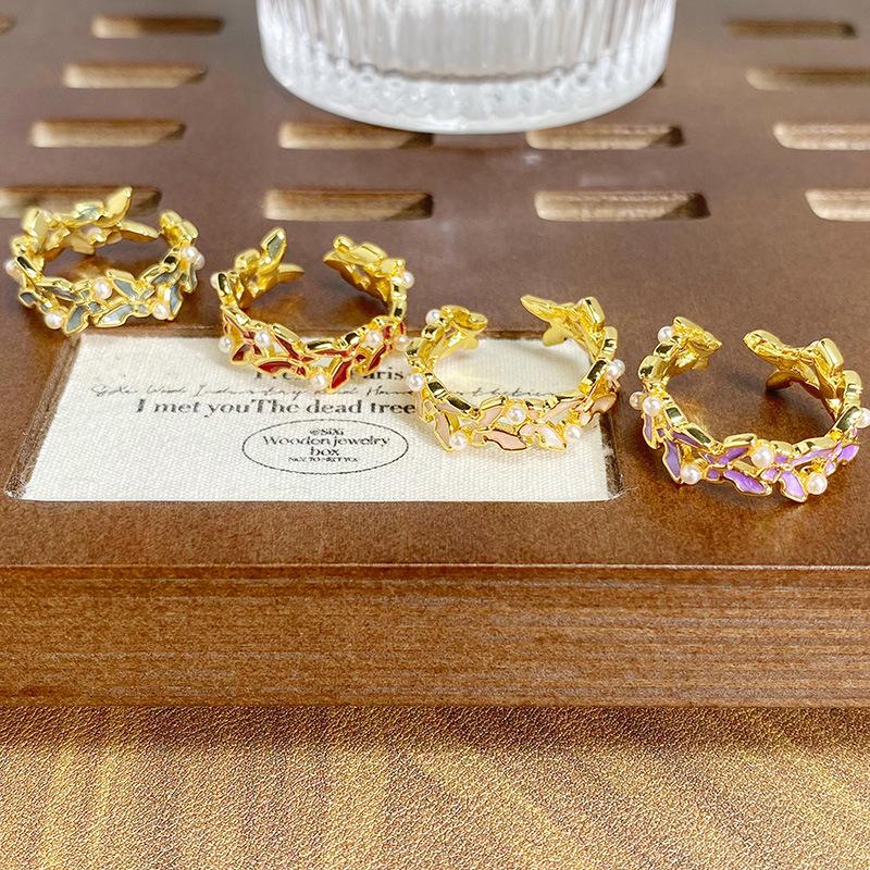 Exquisite Fairy Sweet Enamel Oil Butterfly Series Open Ring Stacked With Female French Light Luxury High-End Ring