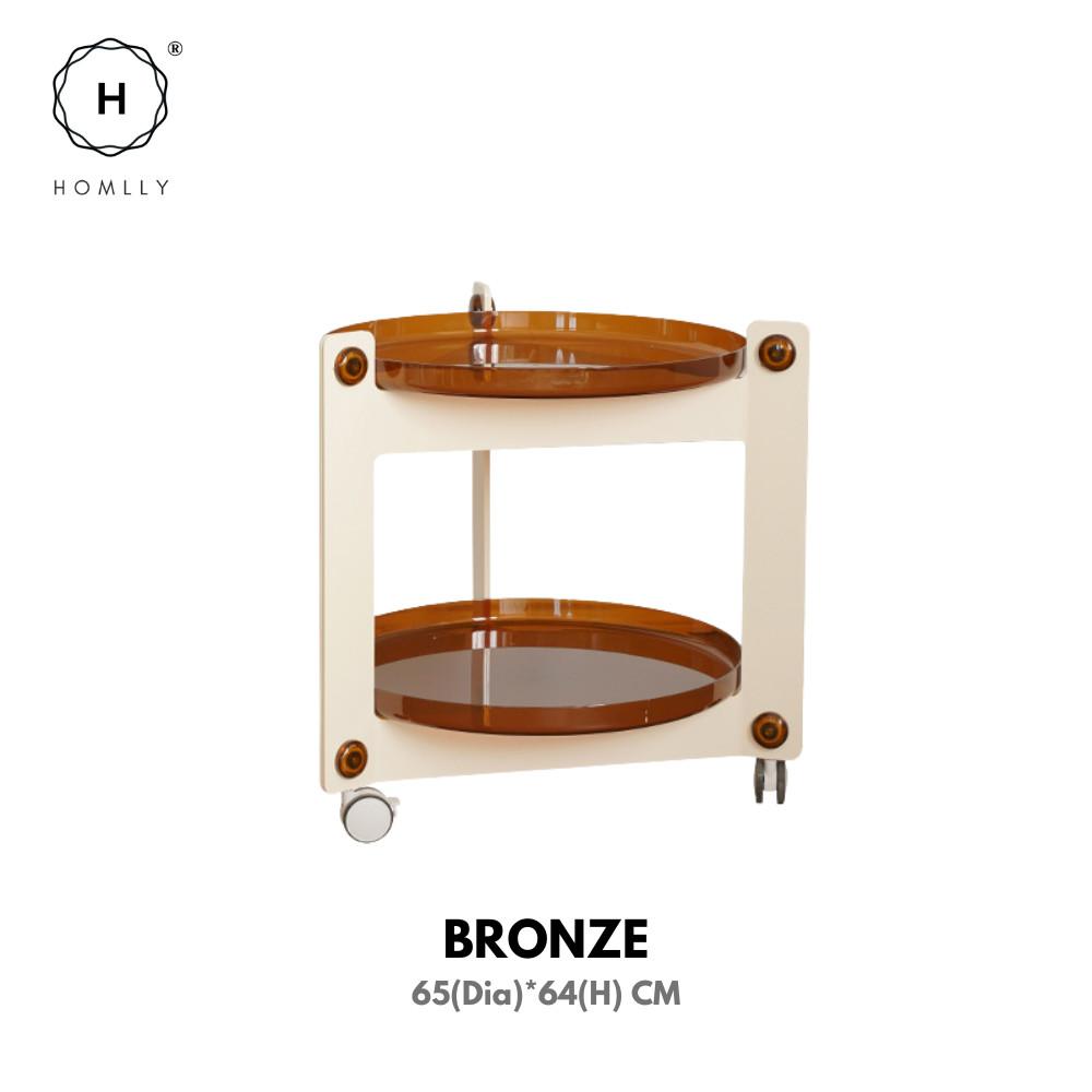 Homlly Lunii 2 Tiers Coffee Round Side Table With Rolling Wheels