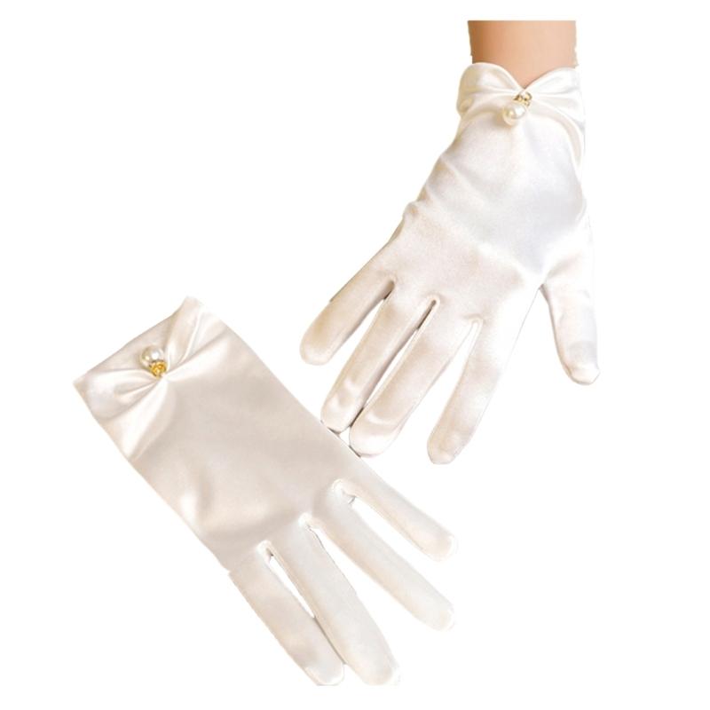 

2pcs Luxurious Satins Gloves With Bead Detailing Pearls Pendant Sunscreen Mitten for Wedding Ceremonies кремовый/серебряный