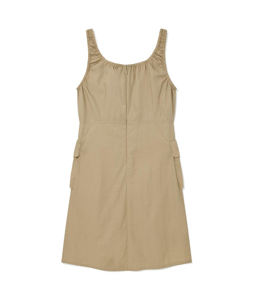 Covernat Woman Shirred Cargo Sleeveless Dress Beige