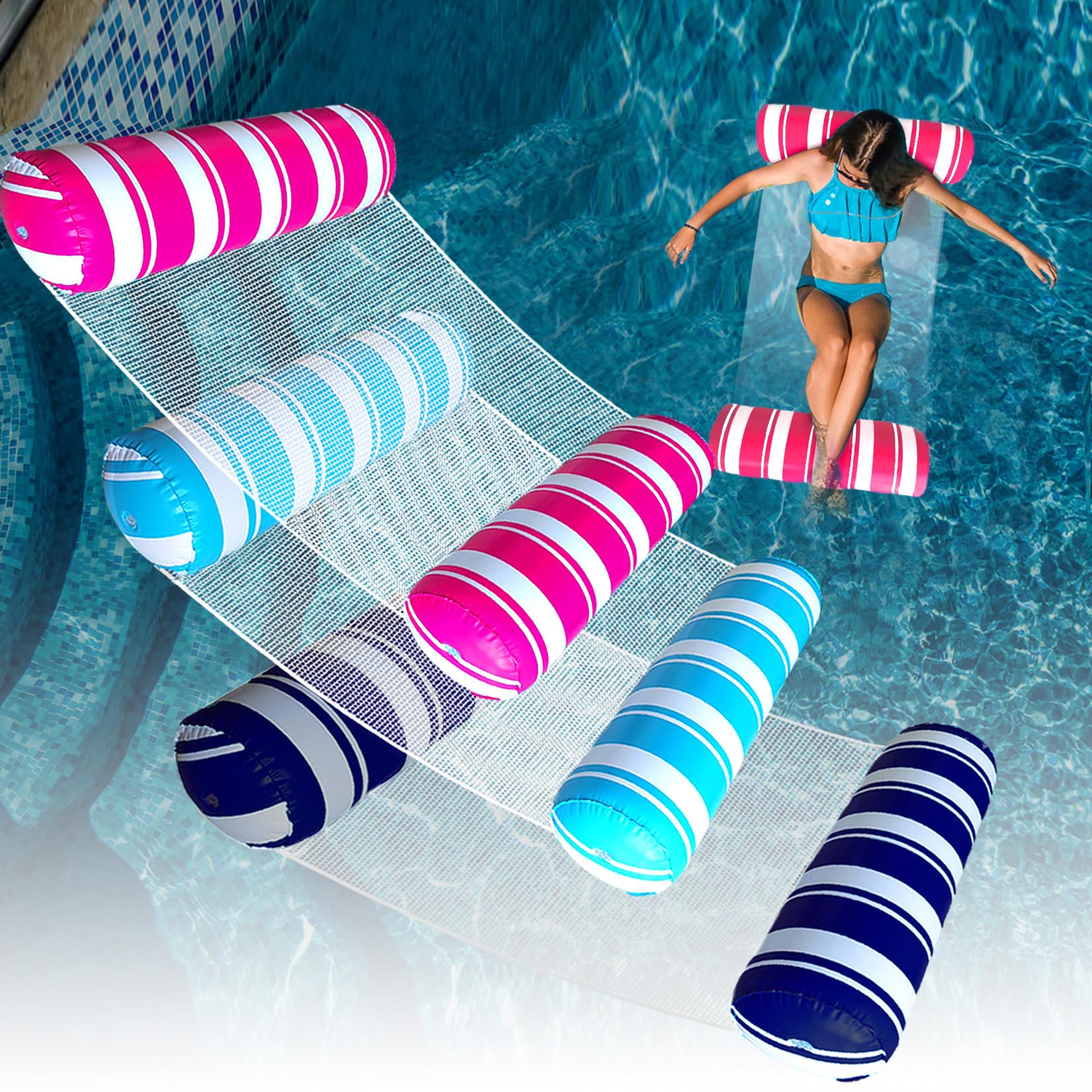 Inflatable Pool Floats Adult Size Water Hammock,Floats for Swimming Pool,4-in-1 Multi-Purpose Pool Floating Toys,Pool Rafts Lounge Chairs 3 Pack