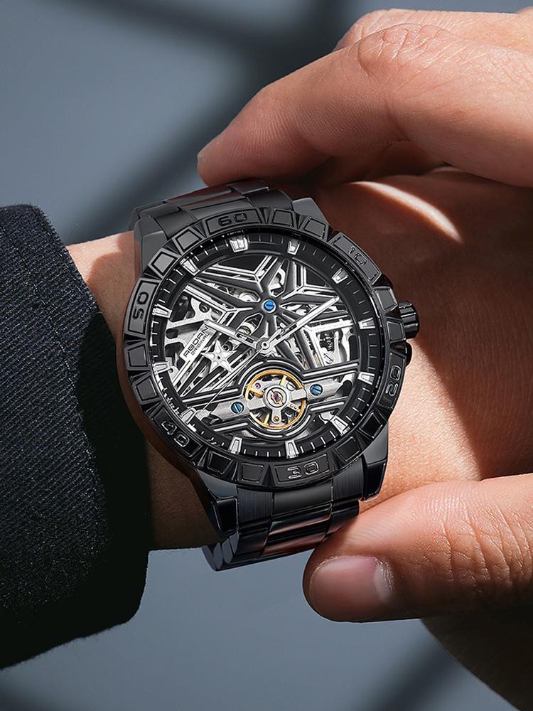 Skeleton Watches Mechanical Automatic Watch Men Tourbillon Sport Clock Casual Stainless Steel Wrist Watch Relojes Hombre