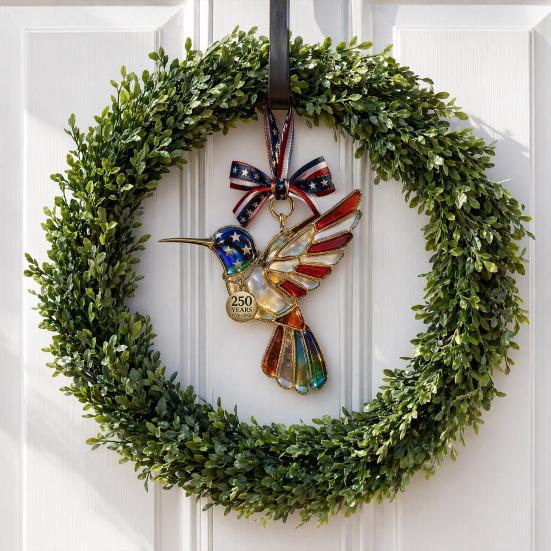 Yousheng Independence Day Patriotic Hanging Decoration, Butterfly Hummingbird Cat Bell Ornament for 4th of July, USA 250th Anniversary Stained Glass