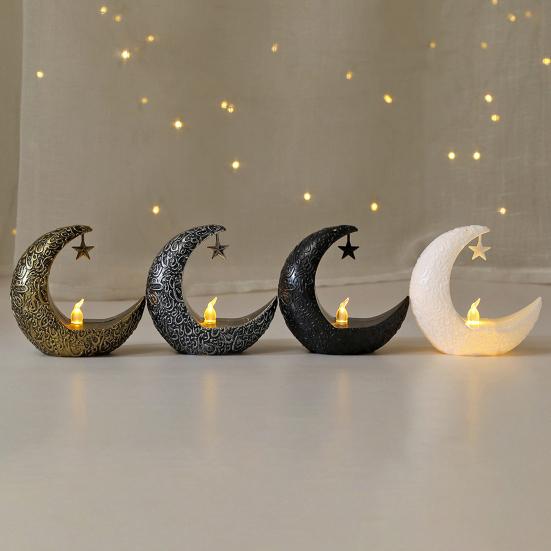 Mini Ramadan Månelys Ramadan Dekorasjon Myk Glød Batteridrevet Eid Ramadan Stearinlys Nattbordsdekor