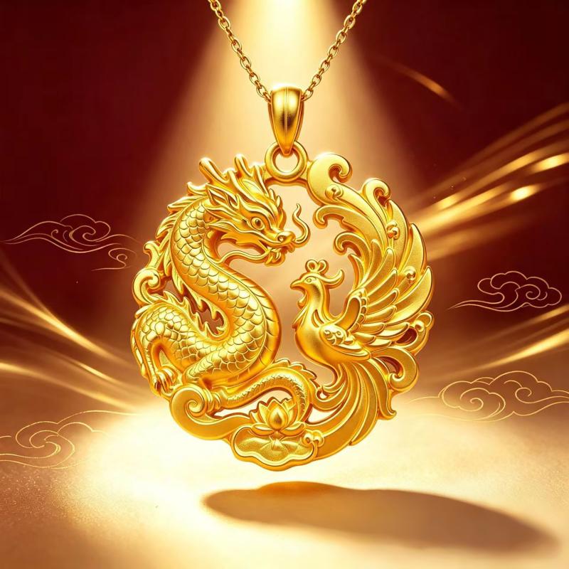 Traditional Chinese Style Gold Pendant 3D Embossed Matte Finish Auspicious Designs For Daily Wear Gifting Jewelry Collection