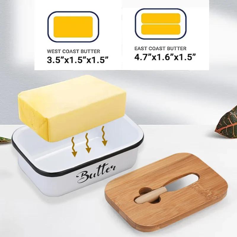 Rectangular Butter Dish with Bamboo Lid Butter Seal Storage Container Box Cheese Box with Knife Butter Slicer Fresh-keeping box