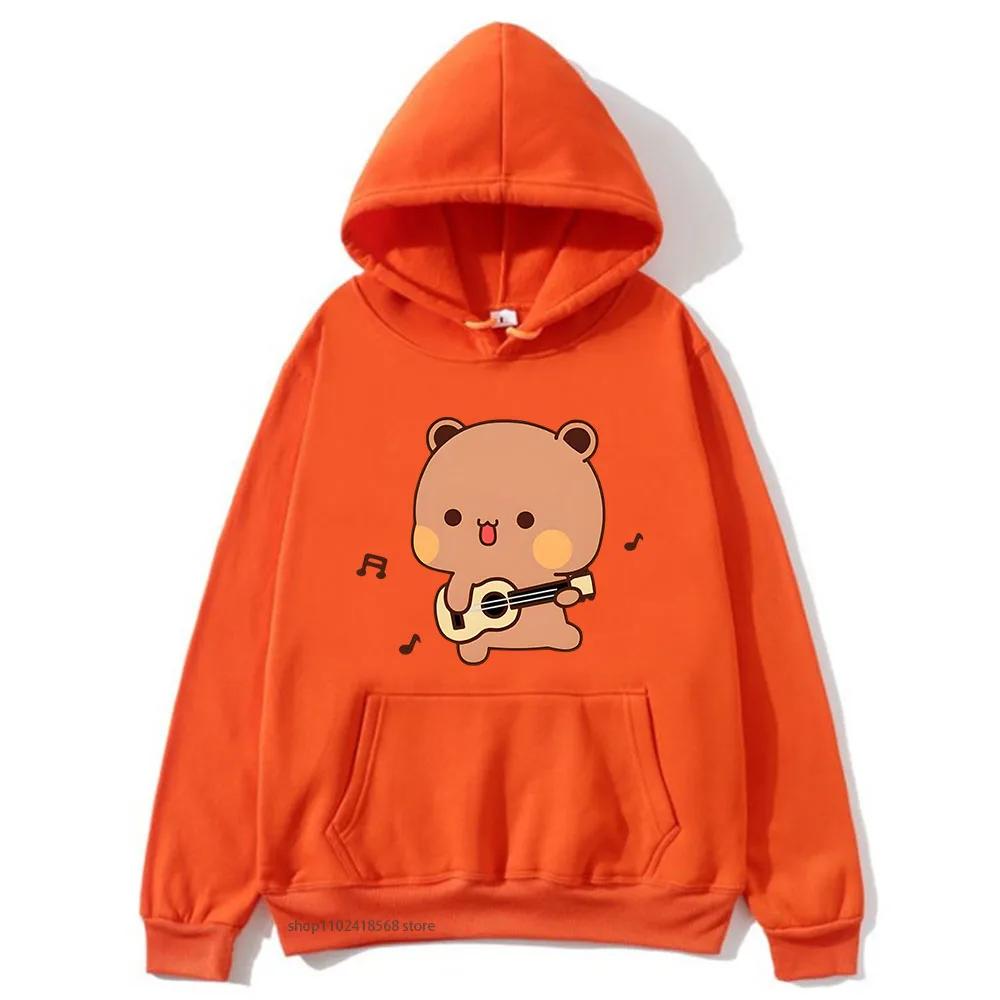 Cute Pretty BuBu Panda in Flowery Head Piece Hoodie DuDu Bear Dancing and Playing with A Guitar Sweatshirt Women Tops