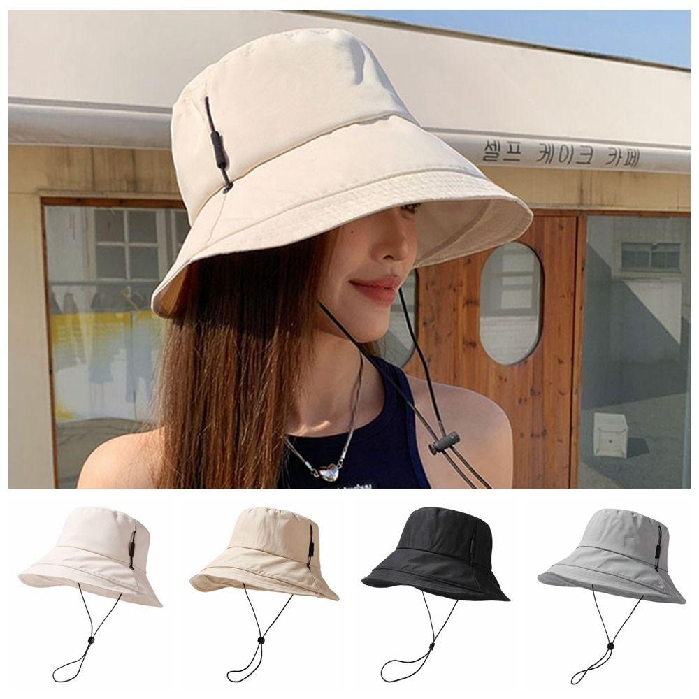 Polyester Sunshade Bucket Hat Windproof Rope Foldable Sun Hat Quick Drying Fisherman Hat  Camping