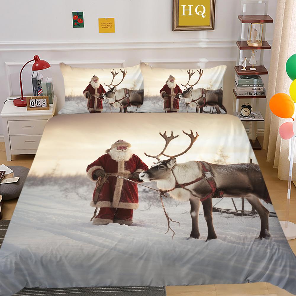 Christmas Printing 3D Printing Polyester Pillowcase Quilt Cover Two Or Three-Piece Set