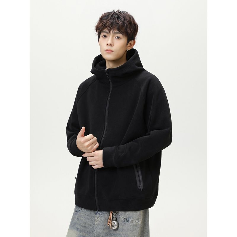 Wassup Fleece Jacket for Men, Spring and Autumn Style, Hooded Cardigan, Warm, Thickened, Fleece-Lined, Outdoor Fleece Jacket, Trendy