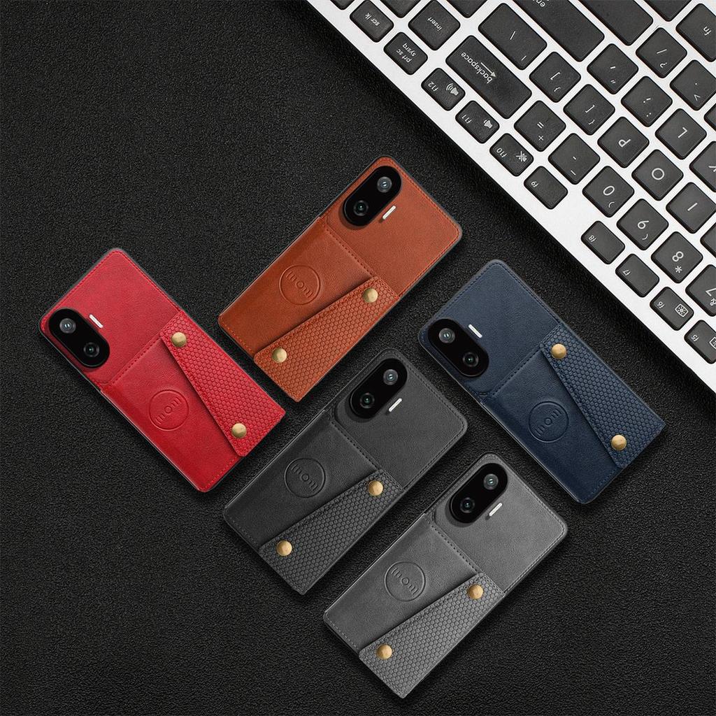 Vintage Leather Card Holder Phone Case for Xiaomi Poco F7 Card Pockets Dual Snap Buttons Flip Wallet Shell